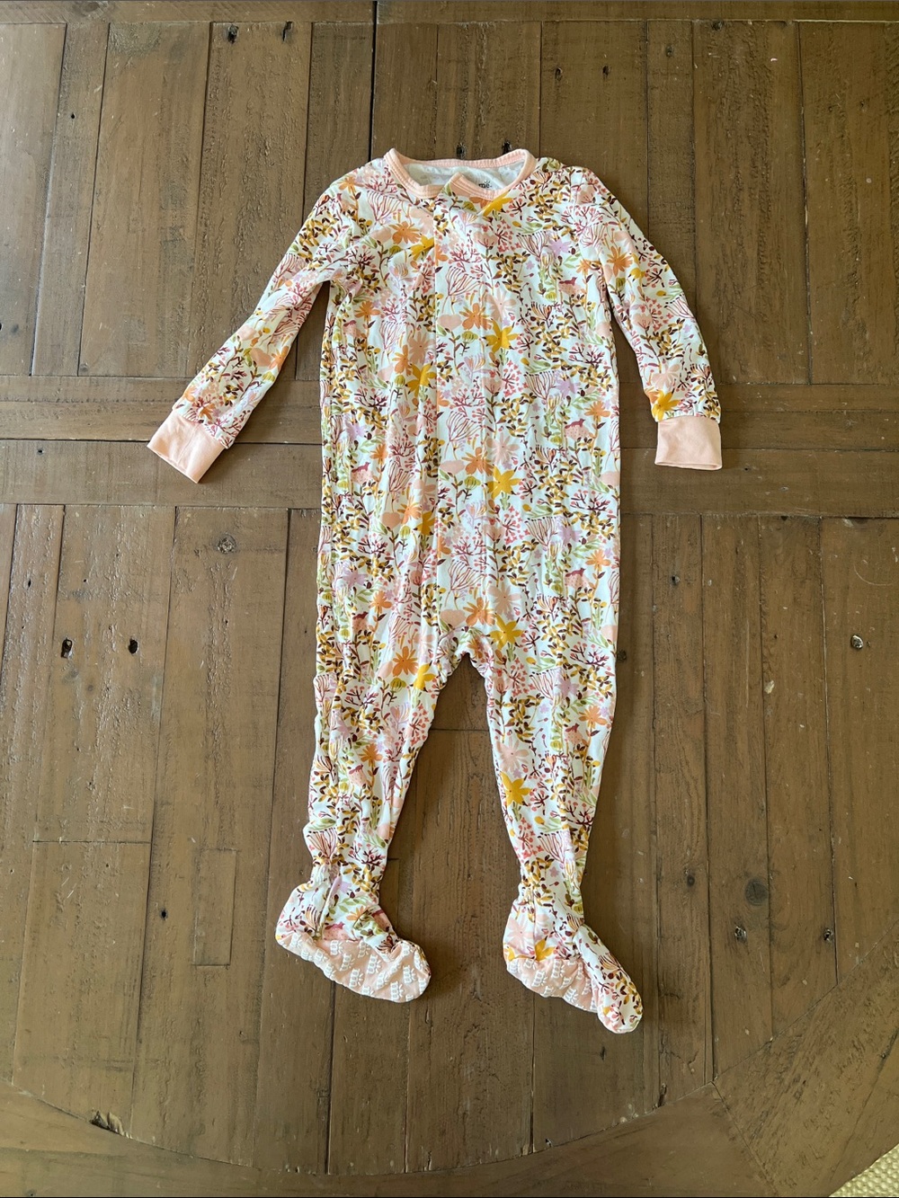 Magnetic me woodland flower fox print modal one piece footed pajamas 9-12 months